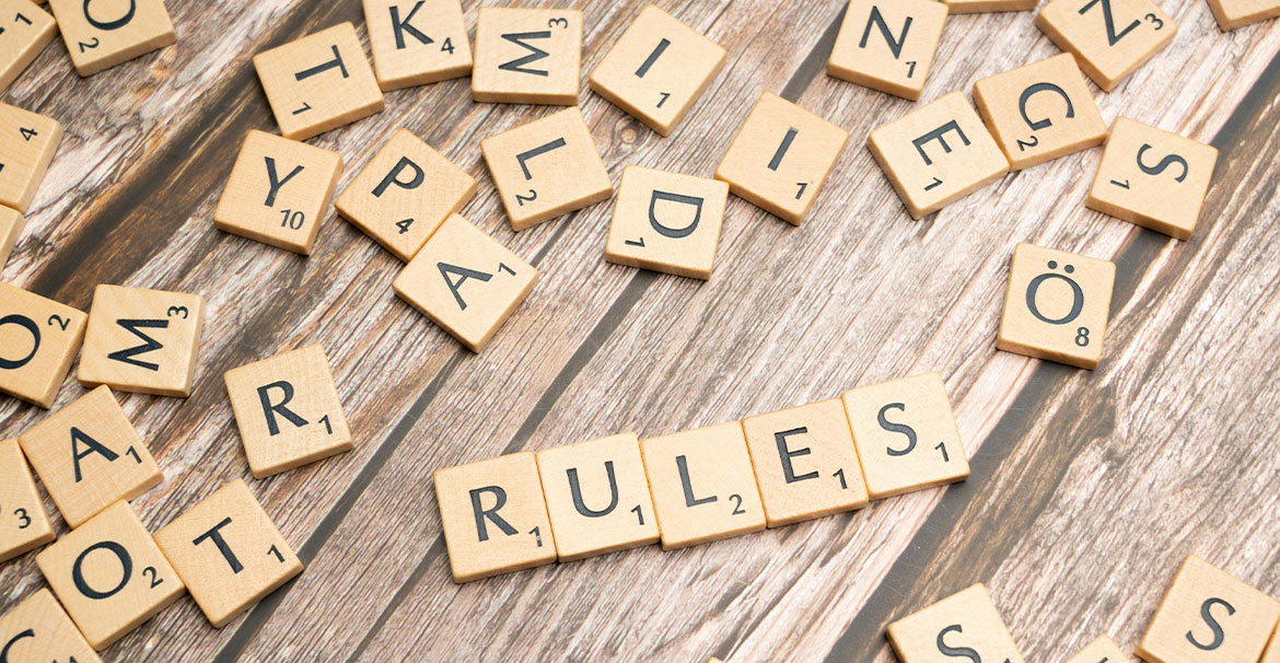 Rules spell out in Scrabble pieces