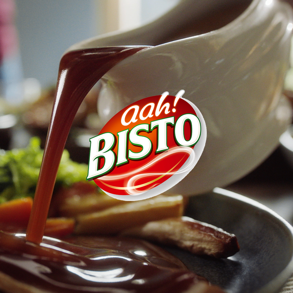 Bisto Logo with pouring gravy in background