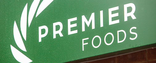 Premier Foods logo on a sign