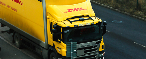 A yellow DHL lorry
