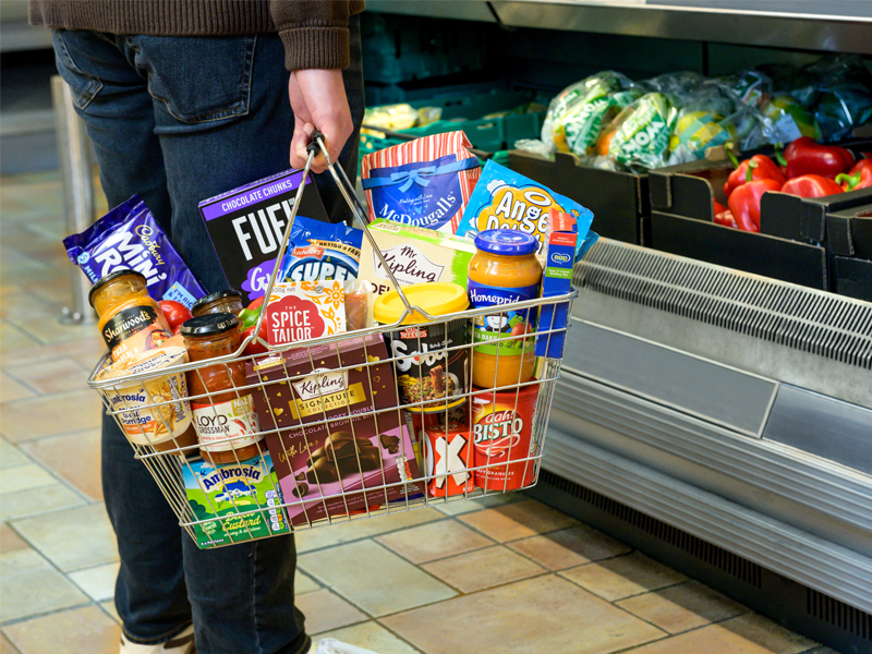 Shopping basket full of Premier Foods products